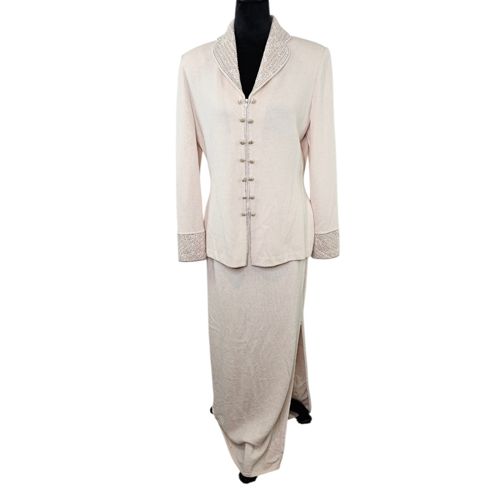 St John Evening Santana Knit Pearl Maxi Skirt 8
